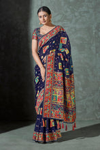 Load image into Gallery viewer, Navy Blue Color Cotton Work Silk Zari Work Saree Clothsvilla