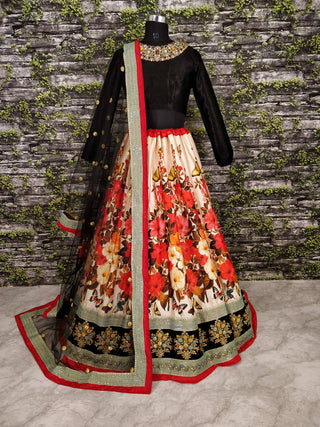 Gorgeous Colourful Floral Printed Lehenga with Black Choli ClothsVilla