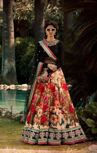 Gorgeous Colourful Floral Printed Lehenga with Black Choli ClothsVilla