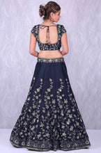 Load image into Gallery viewer, Navy Blue Banglory Silk Lehenga Choli with Applique Embroidery work ClothsVilla