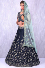 Load image into Gallery viewer, Navy Blue Banglory Silk Lehenga Choli with Applique Embroidery work ClothsVilla