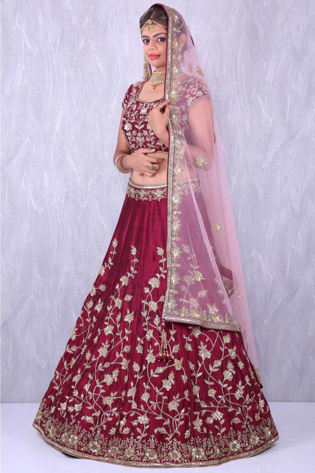 Maroon Banglory Silk Lehenga Choli with Applique Embroidery work ClothsVilla