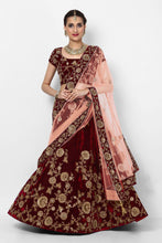 Load image into Gallery viewer, Beautiful Maroon Colored Party wear Designer Embroidered Velvet Lehenga Choli ClothsVilla