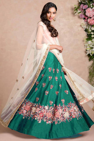 Stunning Green Colored Floral Embroidered Lehenga Choli ClothsVilla