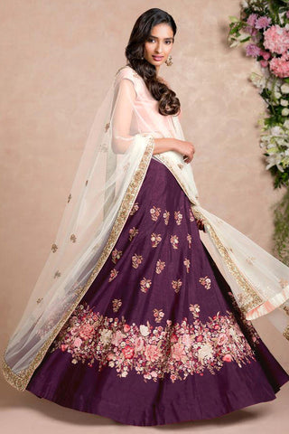 Stunning Purple Colored Floral Embroidered Lehenga Choli ClothsVilla