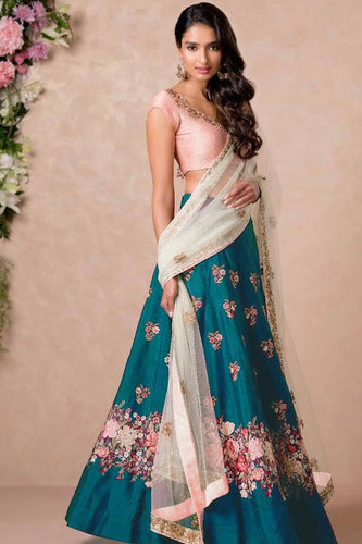 Stunning Rama Colored Floral Embroidered Lehenga Choli ClothsVilla
