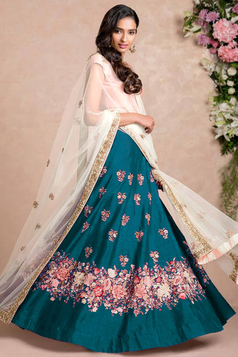 Stunning Rama Colored Floral Embroidered Lehenga Choli ClothsVilla Main image