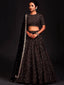Vine Pattern Golden Sequins Black Silk Lehenga Choli Set ClothsVilla