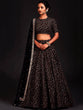 Load image into Gallery viewer, Vine Pattern Golden Sequins Black Silk Lehenga Choli Set ClothsVilla