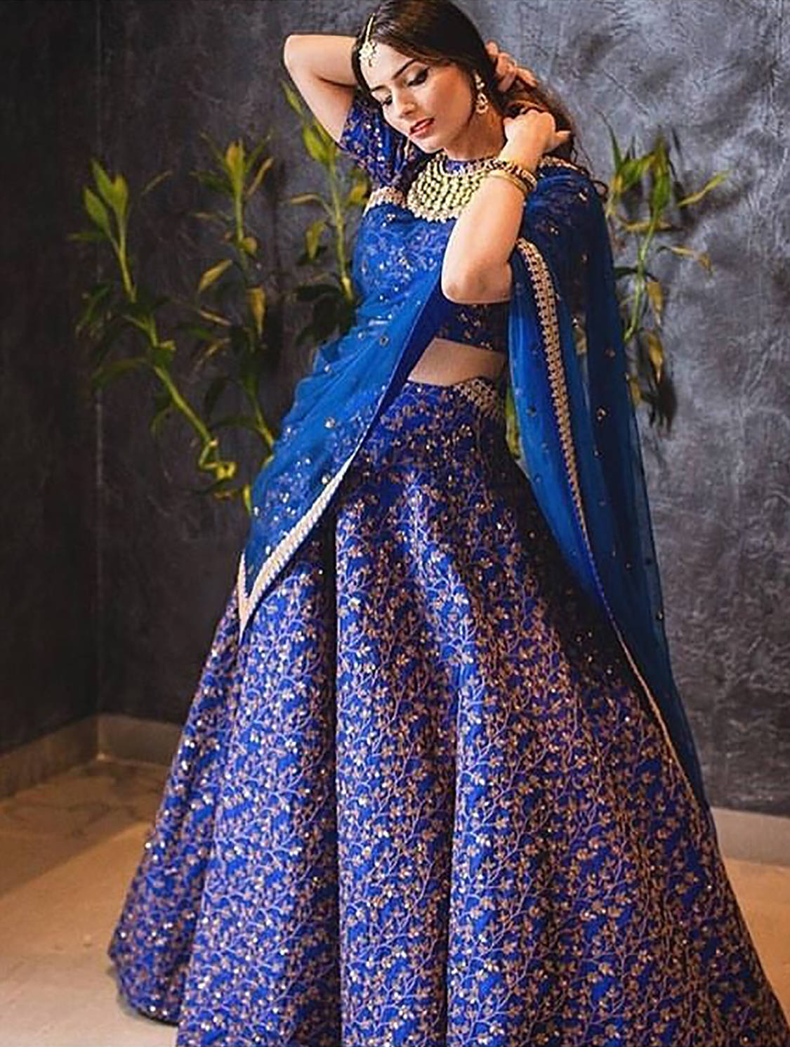Elegant Blue Colored Designer Heavy Embroidered Raw Silk Lehenga ClothsVilla