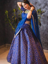 Load image into Gallery viewer, Elegant Blue Colored Designer Heavy Embroidered Raw Silk Lehenga ClothsVilla