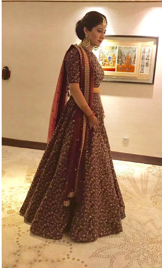 Elegant Maroon Colored Designer Heavy Embroidered Raw Silk Lehenga ClothsVilla