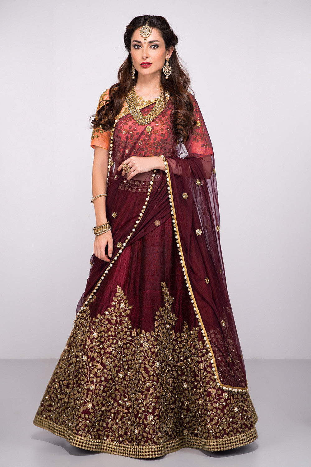 Attractive Maroon Colored Partywear Designer Embroidered Silk Lehenga Choli ClothsVilla