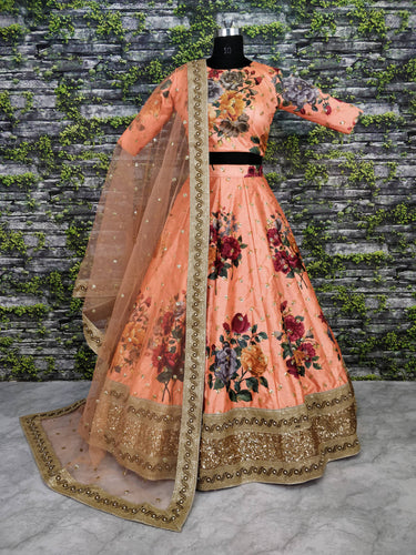 Gorgeous Peach Colored Partywear Designer Embroidered Lehenga Choli ClothsVilla