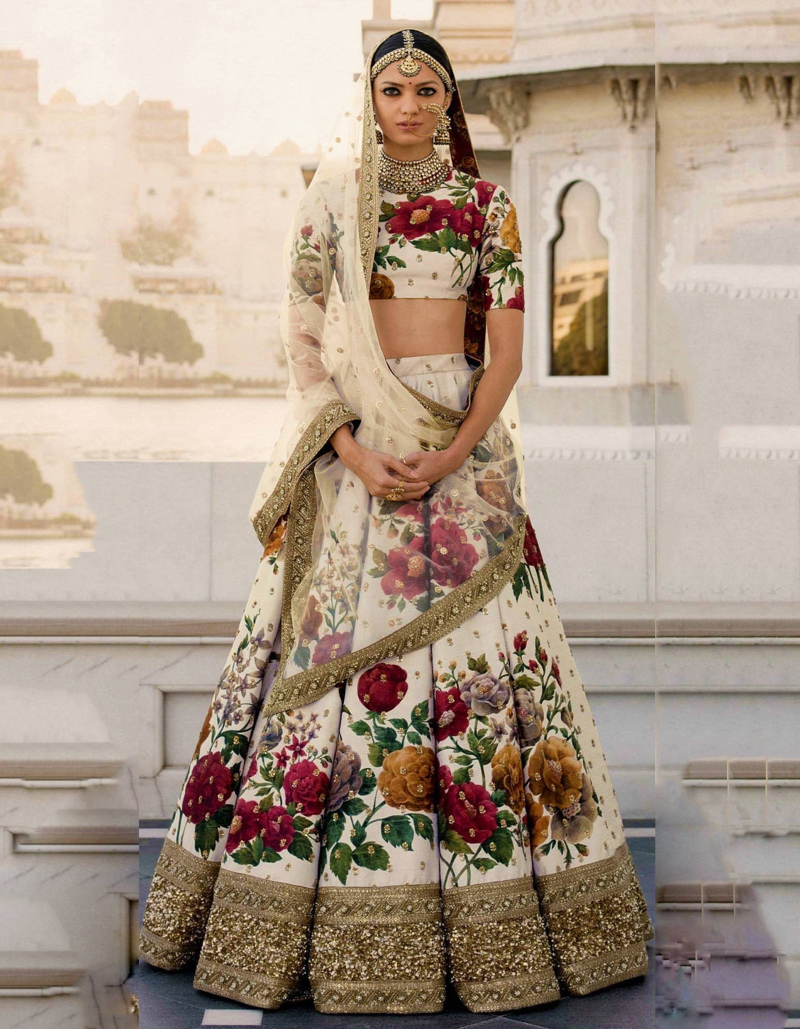 Gorgeous Cream Colored Partywear Designer Embroidered Lehenga Choli ClothsVilla