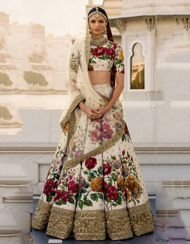 Gorgeous Cream Colored Partywear Designer Embroidered Lehenga Choli ClothsVilla