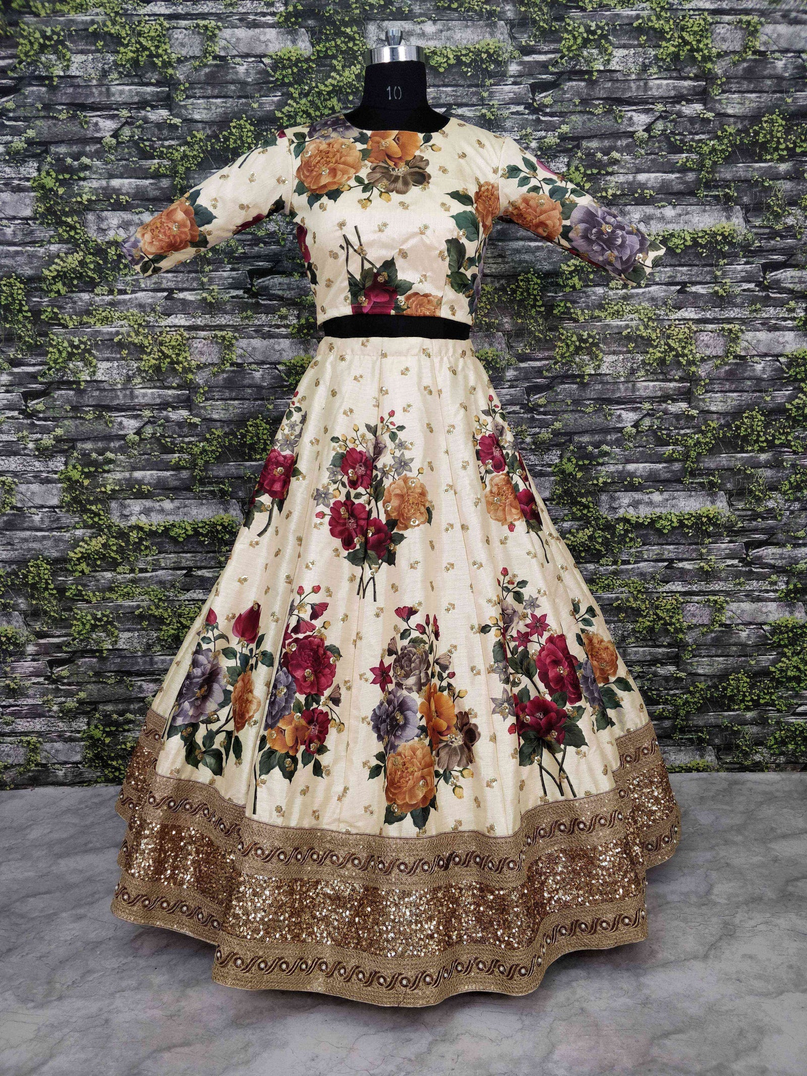 Gorgeous Cream Colored Partywear Designer Embroidered Lehenga Choli ClothsVilla