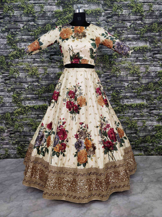 Gorgeous Cream Colored Partywear Designer Embroidered Lehenga Choli ClothsVilla
