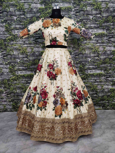Gorgeous Cream Colored Partywear Designer Embroidered Lehenga Choli ClothsVilla