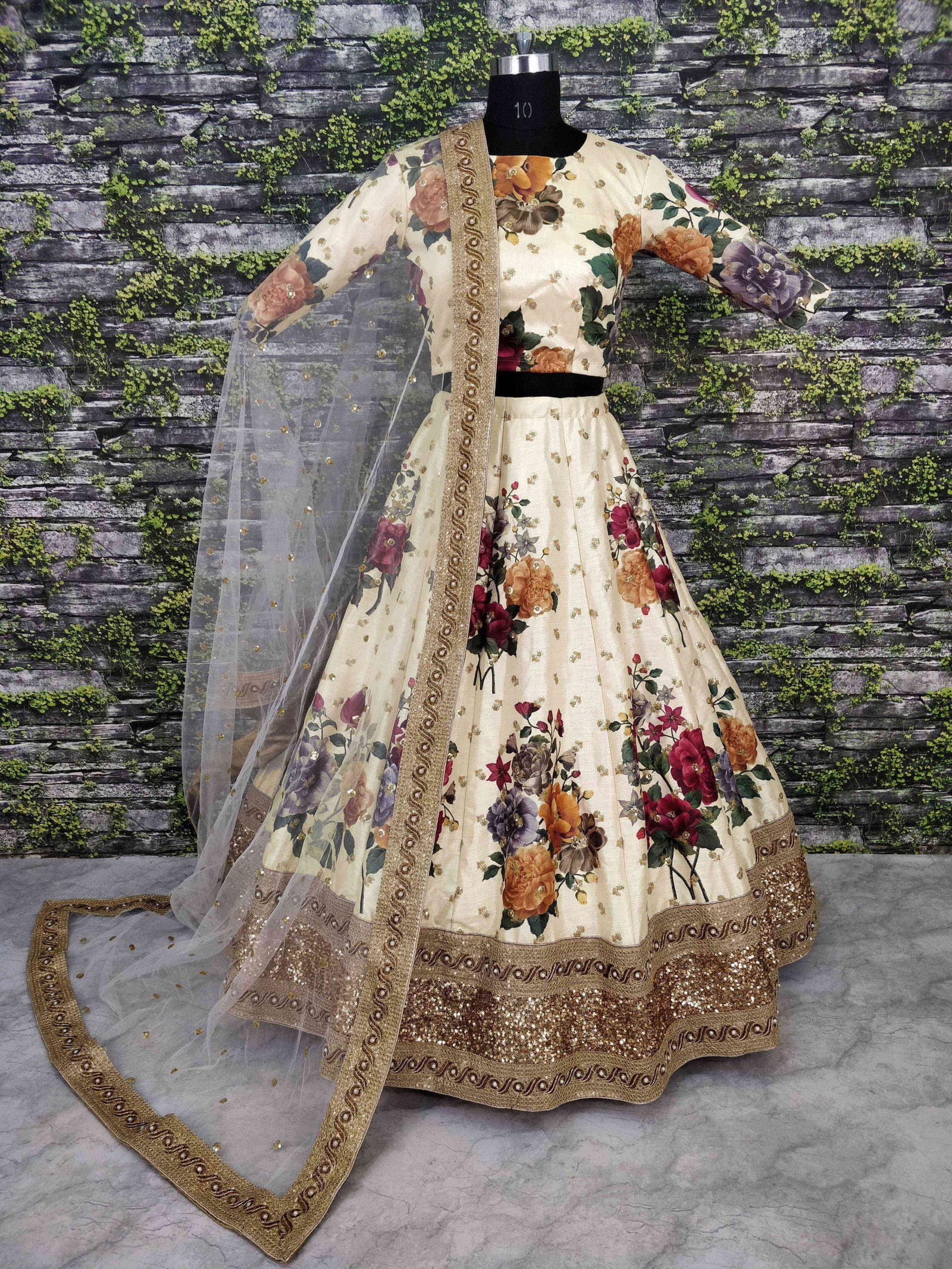 Gorgeous Cream Colored Partywear Designer Embroidered Lehenga Choli ClothsVilla