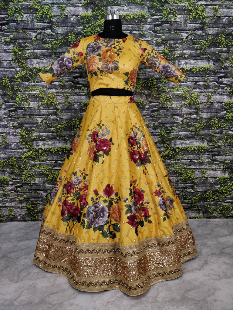 Gorgeous Yellow Colored Partywear Designer Embroidered Lehenga Choli ClothsVilla