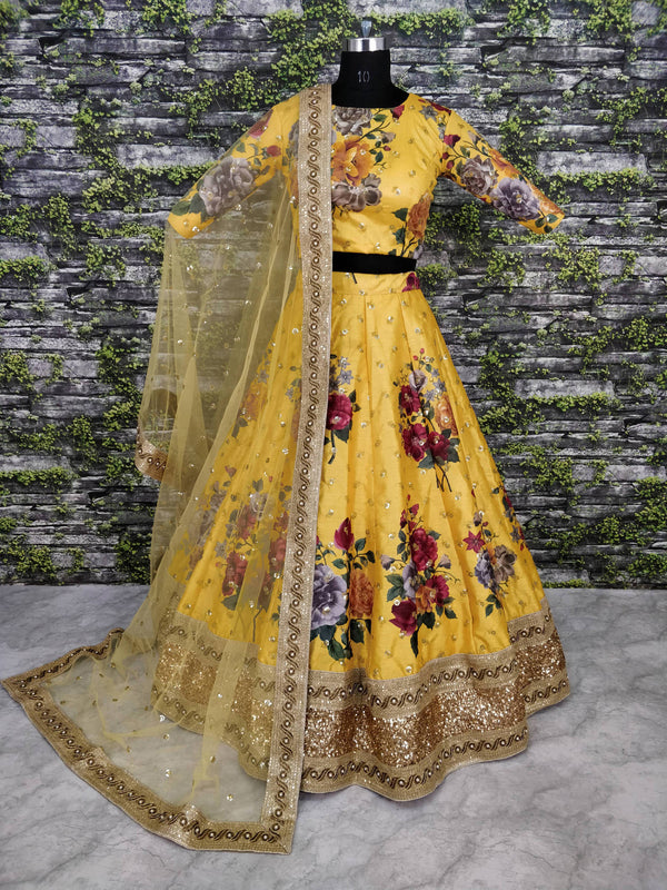 Gorgeous Yellow Colored Partywear Designer Embroidered Lehenga Choli ClothsVilla