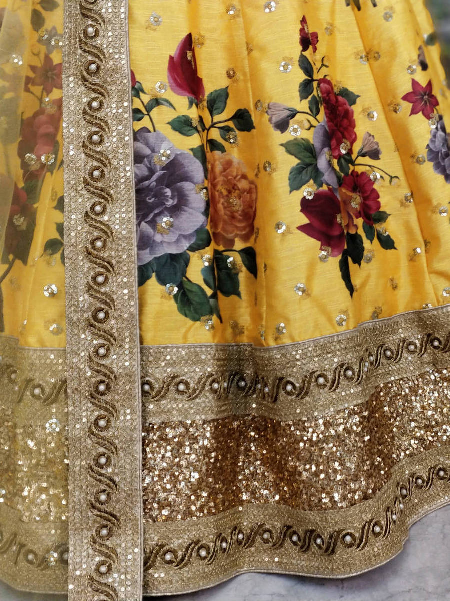 Gorgeous Yellow Colored Partywear Designer Embroidered Lehenga Choli ClothsVilla