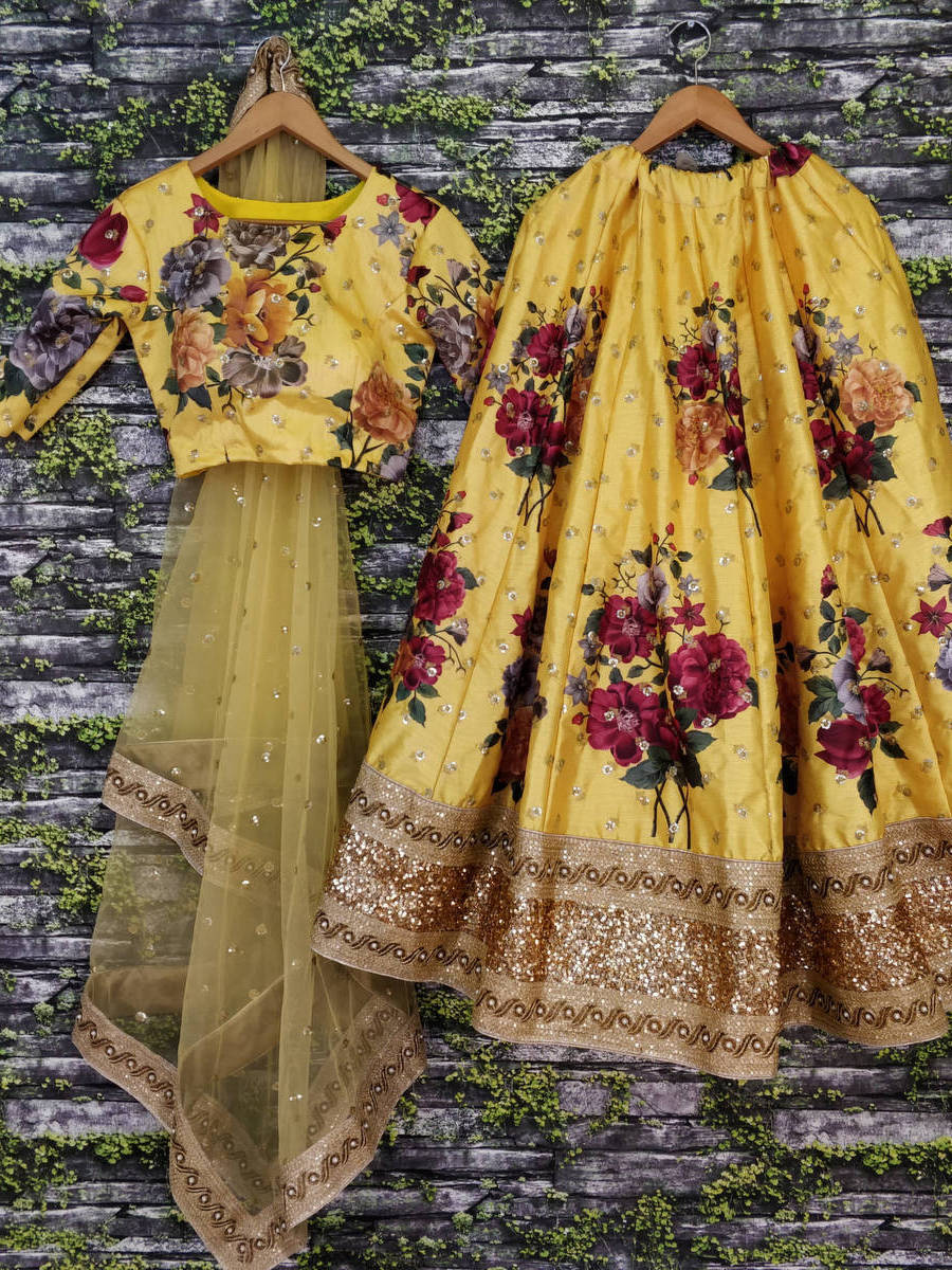 Gorgeous Yellow Colored Partywear Designer Embroidered Lehenga Choli ClothsVilla