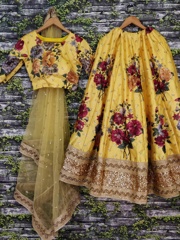 Gorgeous Yellow Colored Partywear Designer Embroidered Lehenga Choli ClothsVilla