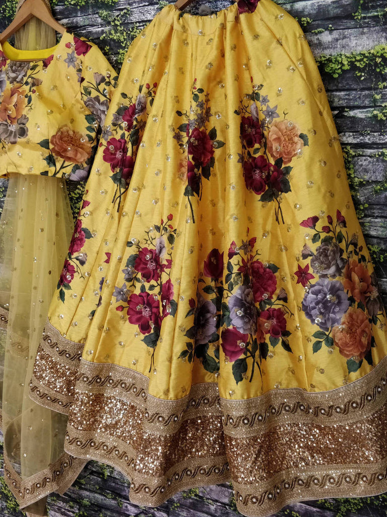 Gorgeous Yellow Colored Partywear Designer Embroidered Lehenga Choli ClothsVilla