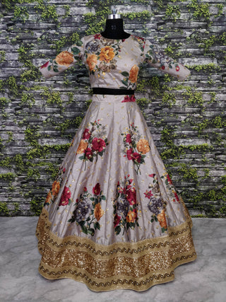 Gorgeous Gray Colored Partywear Designer Embroidered Lehenga Choli ClothsVilla