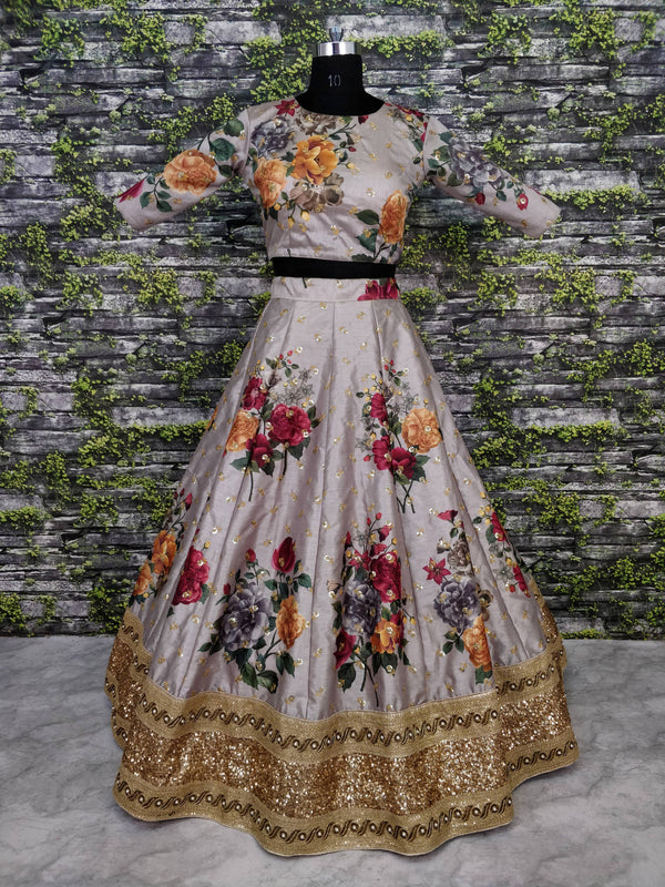 Gorgeous Gray Colored Partywear Designer Embroidered Lehenga Choli ClothsVilla