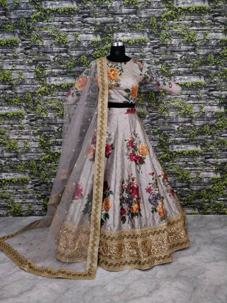 Gorgeous Gray Colored Partywear Designer Embroidered Lehenga Choli ClothsVilla