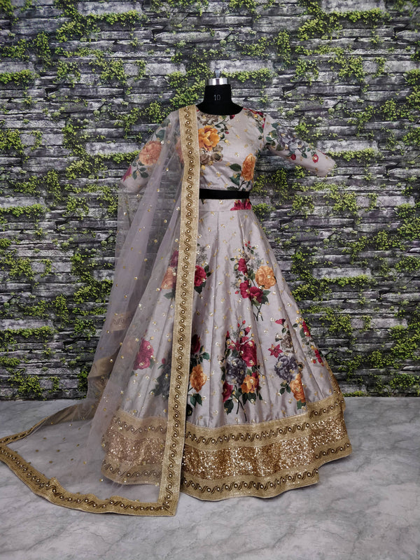 Gorgeous Gray Colored Partywear Designer Embroidered Lehenga Choli ClothsVilla