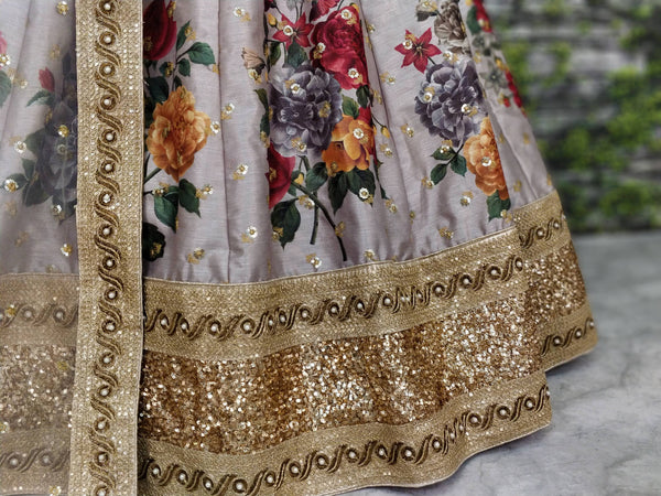Gorgeous Gray Colored Partywear Designer Embroidered Lehenga Choli ClothsVilla