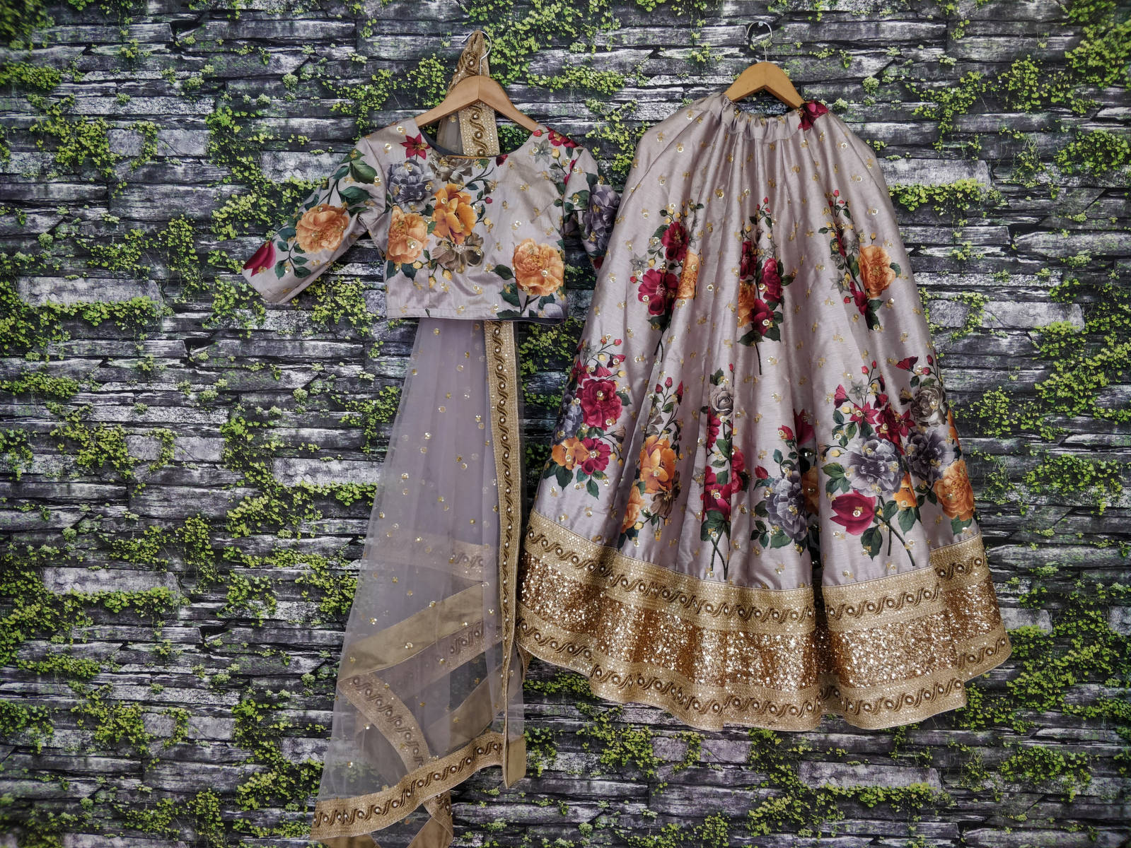 Gorgeous Gray Colored Partywear Designer Embroidered Lehenga Choli ClothsVilla