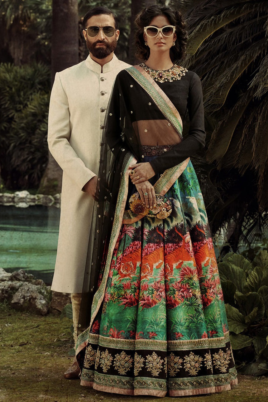 Sizzling Black Colored Partywear Digital Printed Embroidered Lehenga Choli ClothsVilla