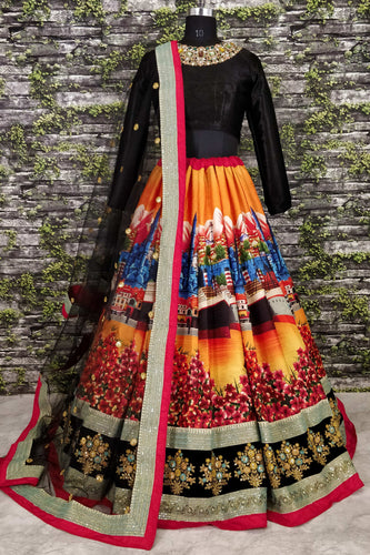 Desiring Black Colored Partywear Designer Embroidered Art Silk Lehenga Choli ClothsVilla