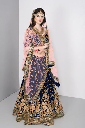 Stunning Blue Colored Partywear Embroidered Lehenga Choli ClothsVilla