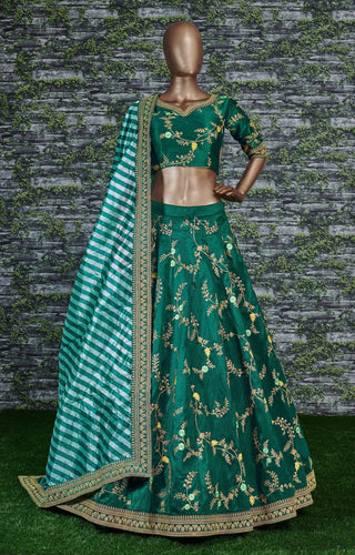 Marvelous Green Color Bridalwear Embroidered Lehenga Choli ClothsVilla