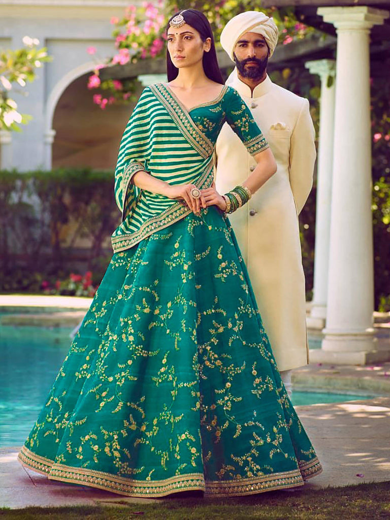 Marvelous Green Color Bridalwear Embroidered Lehenga Choli ClothsVilla