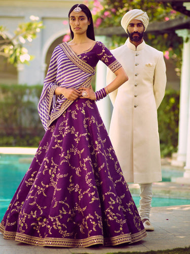 Marvelous Purple Color Bridalwear Embroidered Lehenga Choli ClothsVilla