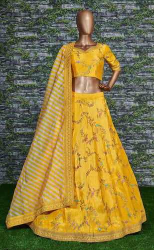 Marvelous Yellow Color Bridalwear Embroidered Lehenga Choli ClothsVilla
