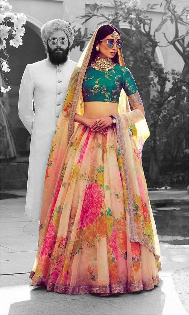 Beautiful White-Green Designer Digital Printed Lehenga Choli ClothsVilla Main image