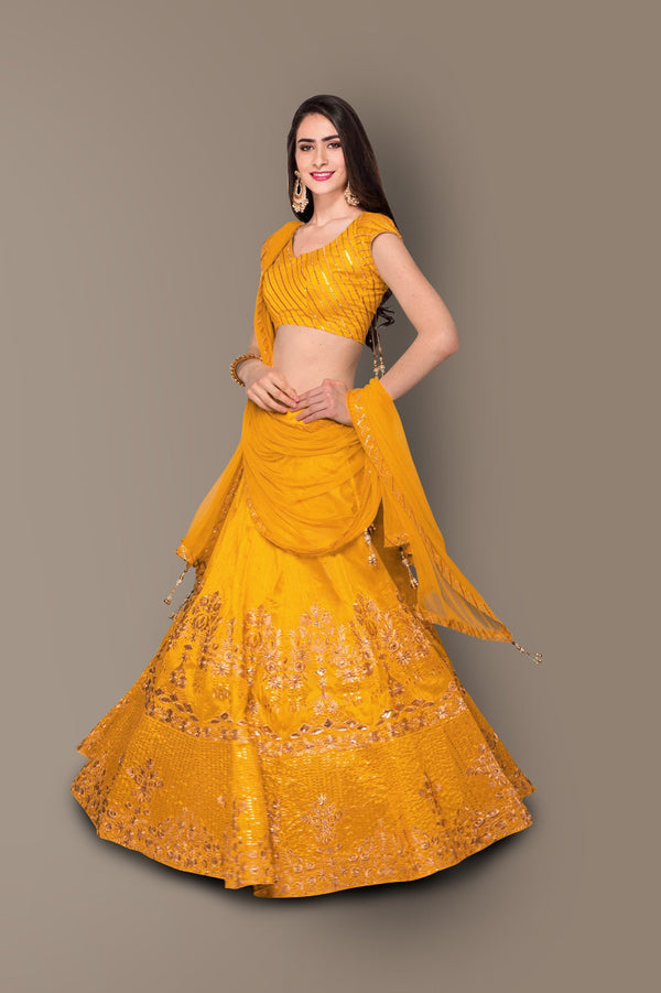 Sophisticated Yellow Colored Party wear Embroidered Lehenga Choli ClothsVilla