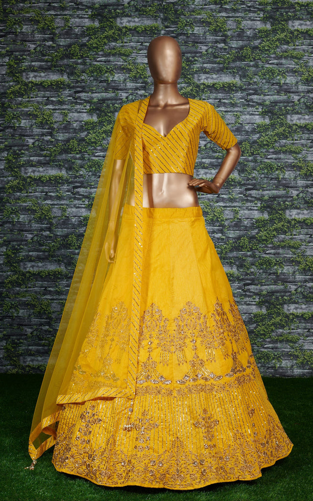 Sophisticated Yellow Colored Party wear Embroidered Lehenga Choli ClothsVilla