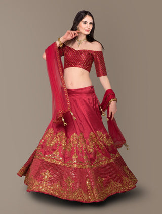 Sophisticated Red Colored Party wear Embroidered Lehenga Choli ClothsVilla
