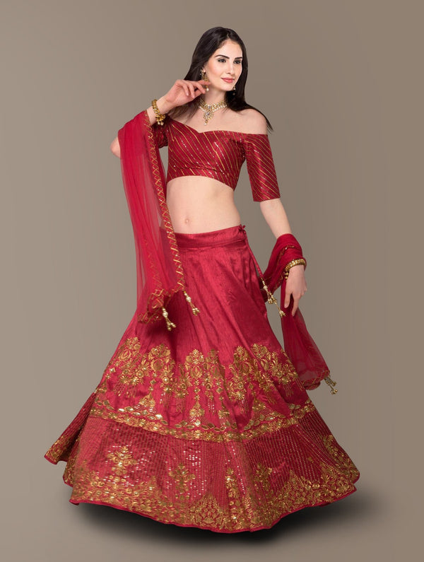 Sophisticated Red Colored Party wear Embroidered Lehenga Choli ClothsVilla