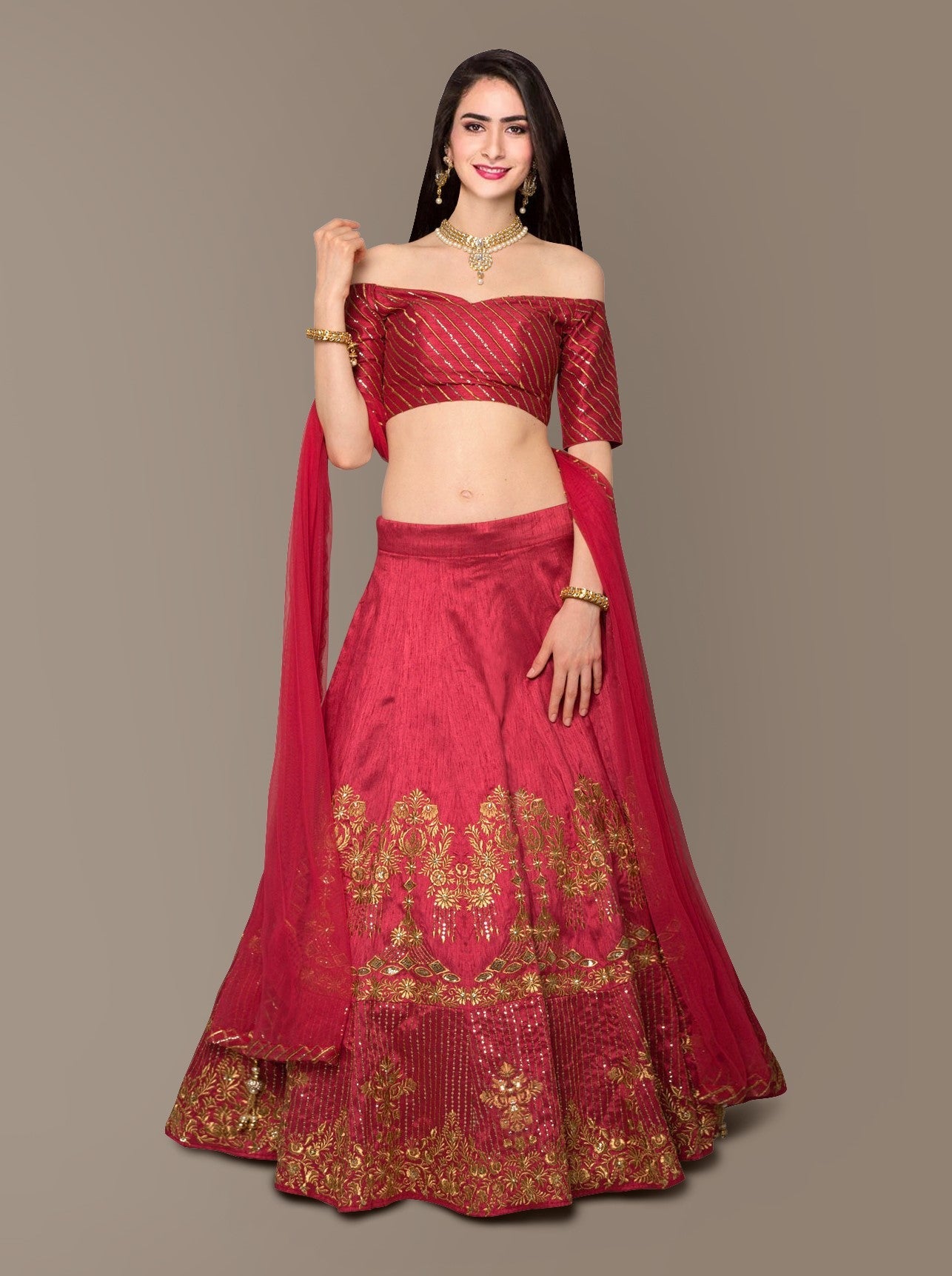 Sophisticated Red Colored Party wear Embroidered Lehenga Choli ClothsVilla
