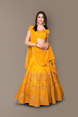 Sophisticated Yellow Colored Party wear Embroidered Lehenga Choli ClothsVilla